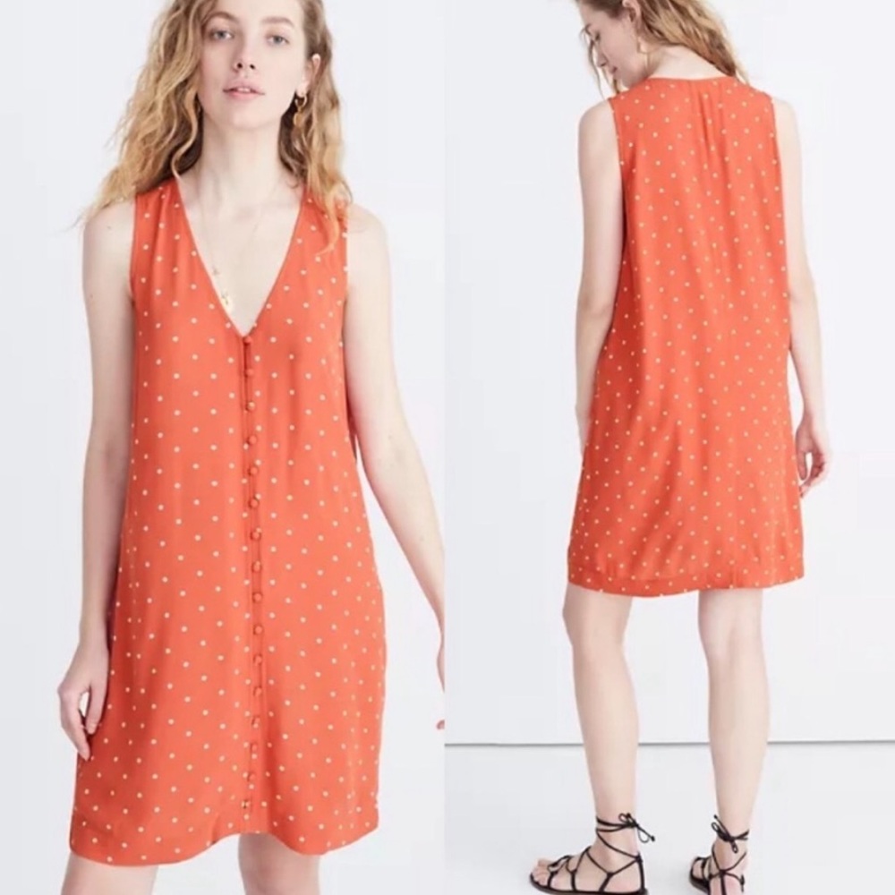 Madewell Polka Dot Orange Button Down Dress